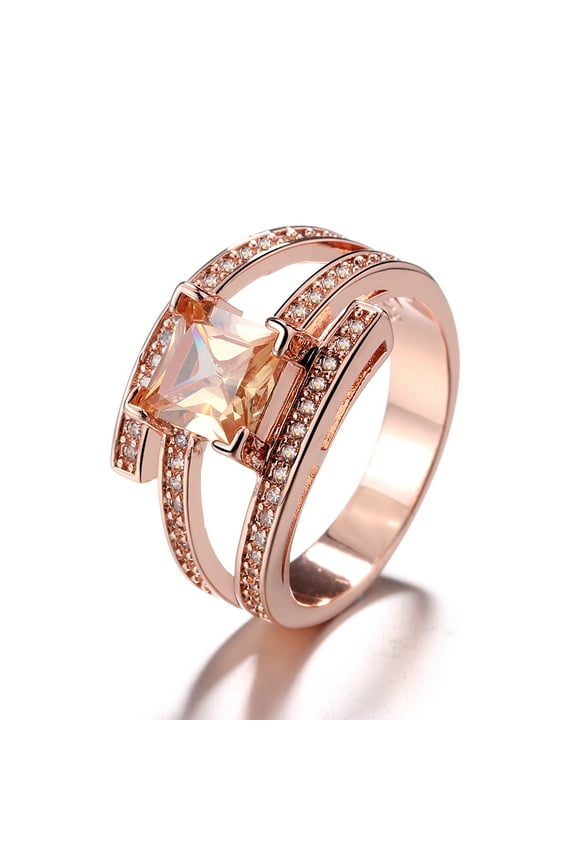 18 Kt Rose Gold Plated Champagne Cubic Zirconia Cocktail Ring