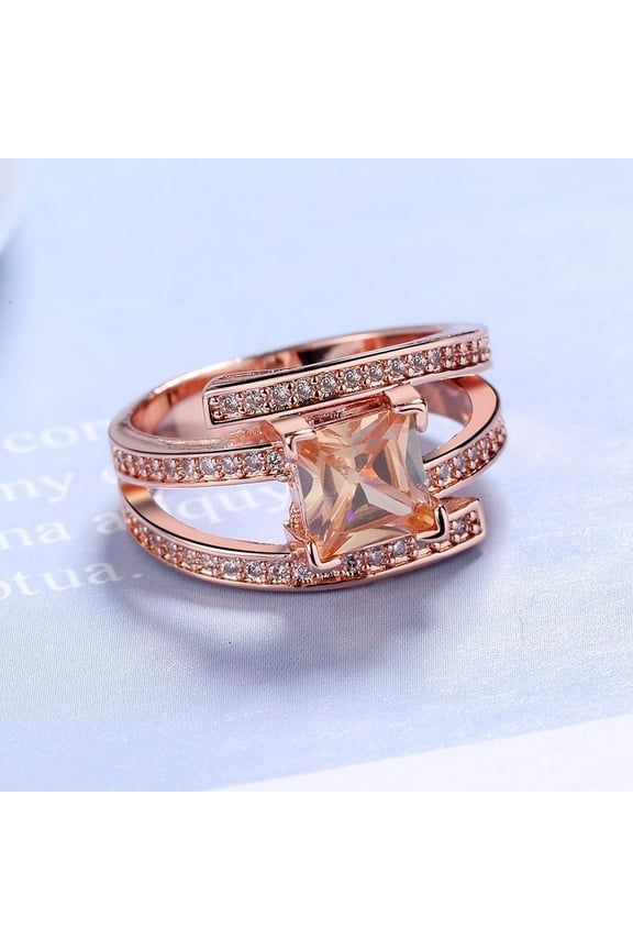 18 Kt Rose Gold Plated Champagne Cubic Zirconia Cocktail Ring
