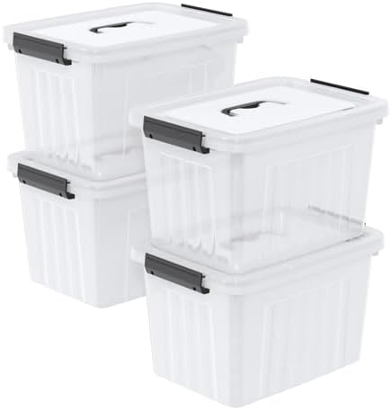 18 L 4 Packs Plastic Storage Bins with latching Lids and Handles, Clear ...