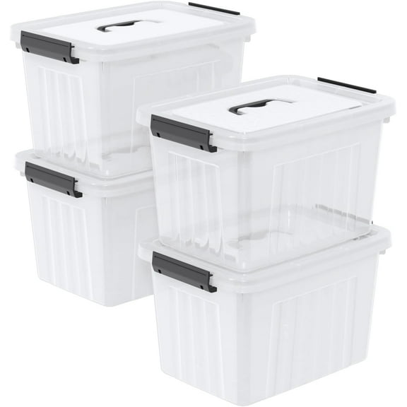 18 L 4 Packs Plastic Storage Bins with latching Lids and Handles, Clear Stackable Container Boxes