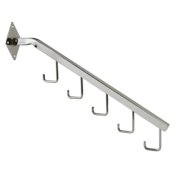 18" L Chrome 5 J Hook Wall Mount Waterfall Square Tube Faceout Hook - 5 Pack