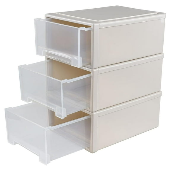 18 L Plastic Storage Drawer Unit, Stacking Desktop Drawer Boxes, 3 Pack