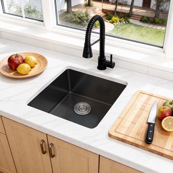 18"L x 18"W Undermount Single Bowl 20-Gauge Black Stainless Steel Kitchen Sink with Drain Assembly