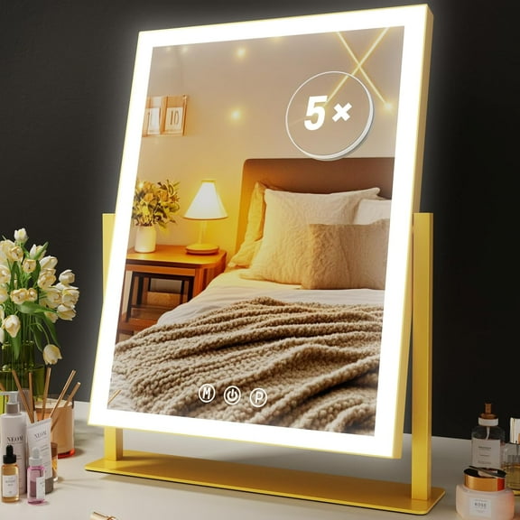 18" LED Makeup Mirror with 180 Light Beads, 10X Magnification, Touch Control, 3 Lighting Modes, 360° Rotation