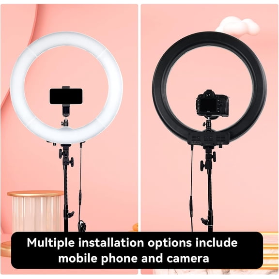 18" LED Ring Light Kit, 55W Dimmable 5500K with 240 LEDs, Color Filter & Soft Tube, Portable Carry Bag, YouTube, Vlogging, Selfies & Photography, Camera/Smartphone