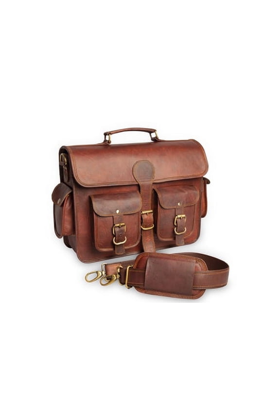 18 ''Laptop Bag Vintage Brown Leather Messenger bag Crossbody Shoulder Travel bag Laptop Briefcase For Unisex.