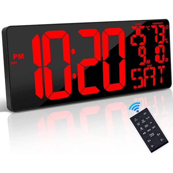18" Large Digital Wall Clock with Remote Control, Auto-Dimming Digital Clock Display with Date/Temp/Week, DST, Alarm, 5.9Jumbo Numbers Large Digital Clock for All Spaces Use