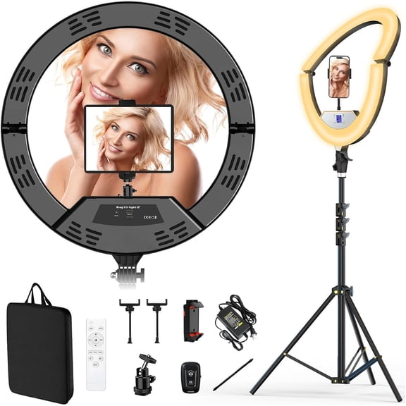 18" Large Ring Light with 60" Tripod Stand for , Portable Foldable Bi-Color 2500-6500K LED Big Ringlight for iPad with  Remote Video Recording YouTube  Photography Makeup
