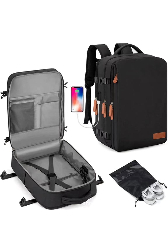 18" Large Travel Backpack W/ USB Charging Port,Personal Item Bag Airline Approved,Anti-Theft Water Resistant Rucksacks Fit 17" Laptop,Lightweight Casual Daypack for College School Business