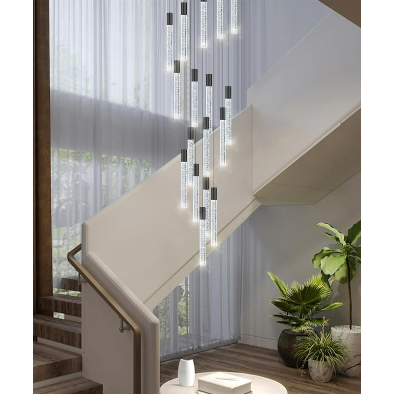 18-Light Black Modern Crystal Chandelier Staircase Dimmable LED