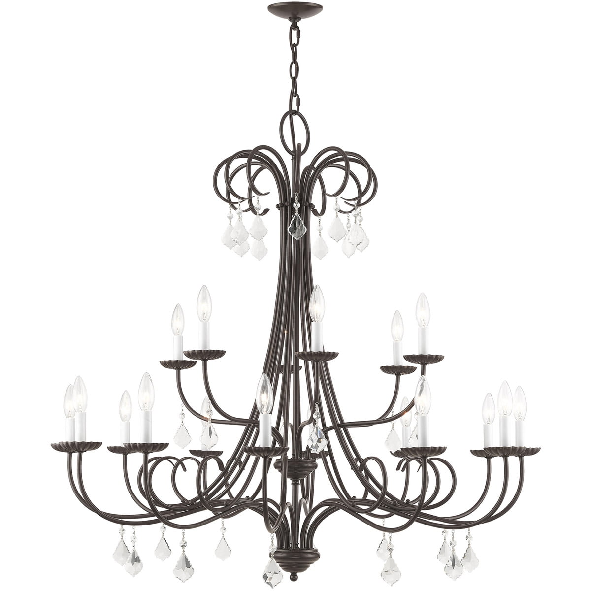 Daphne English Bronze 18-Light Chandelier with Teardrop Crystals