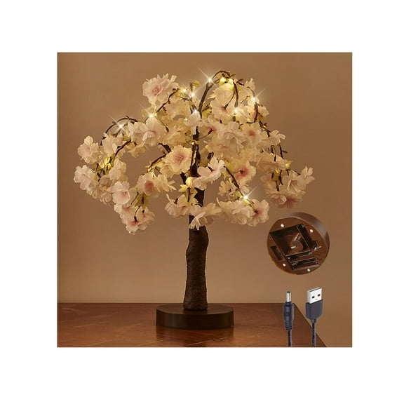 18'' Lighted Cherry Blossom Tree with 40 Warm White LED Artifical Bonsai Tree with Timer Battery Operated and USB Plug for Wedding Party Spring Christmas Home Decoration, Pink