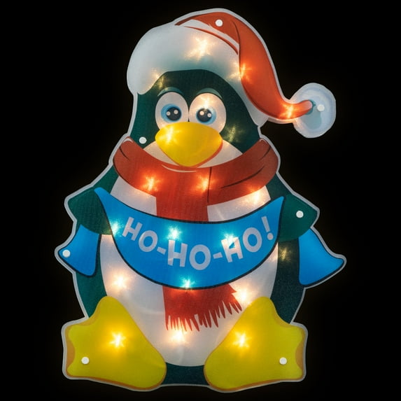 18" Lighted Penguin Christmas Window Silhouette