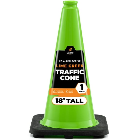18 Lime Green Traffic Cone - 1 Pack - Premium PVC Safety Cone for Parking, Caution, Construction, Road Crews, Emergency Vehicle - Xpose Safety