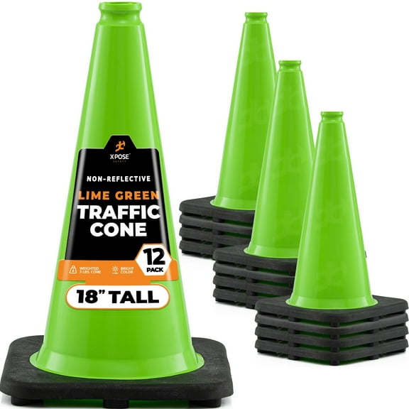 18 Lime Green Traffic Cone - 12 Pack - Premium PVC Safety Cone for Parking, Caution, Construction, Road Crews, Emergency Vehicle - Xpose Safety