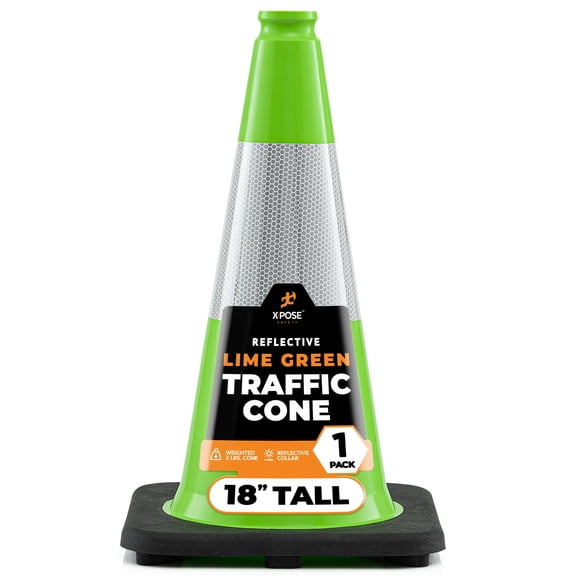18” Lime Green Traffic Cone - 6" Reflective Collar – 1 Pack - Multipurpose Premium PVC Safety Cone for Parking, Caution, Construction, Road Crews, Emergency Vehicle - Xpose Safety