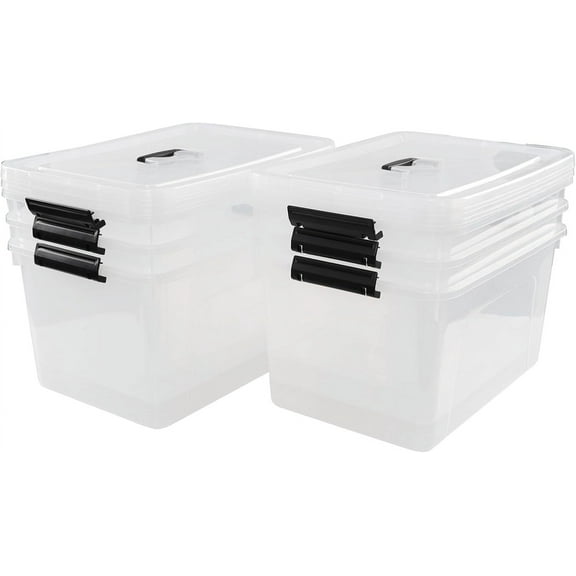 18 Liters Storage box with lid, Clear Plastic Storage Totes with Handles Set of 6
