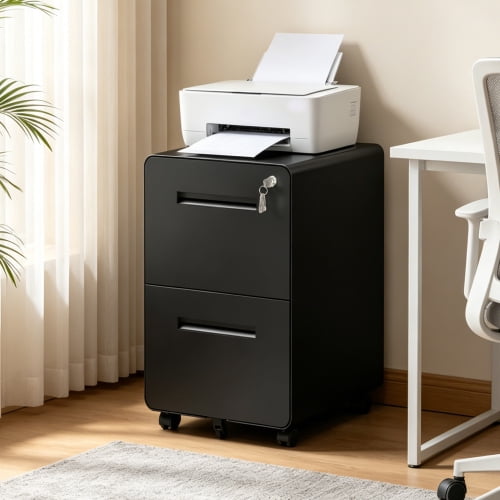 18" Lockable Steel Freestanding Storage Chest, Accent Cabinets with Casters, Utility Organizer for home and office use, Black