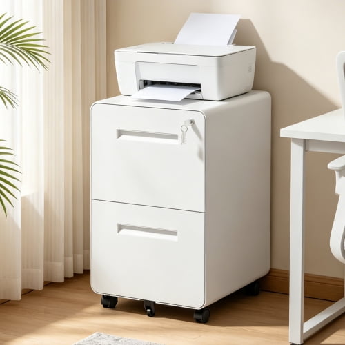 18" Lockable Steel Freestanding Storage Chest, Accent Cabinets with Casters, Utility Organizer for home and office use, White