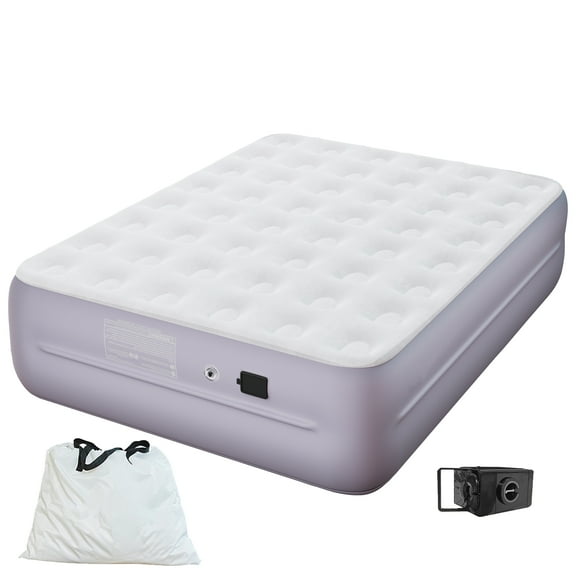 Luxury Queen Air Mattress with Built-In Battery Pump,Heavy-Duty Waterproof Veltex Surface for Indoor/Outdoor Use,Portable Inflatable Camping Bed & Guest Bed(Lavender Purple)