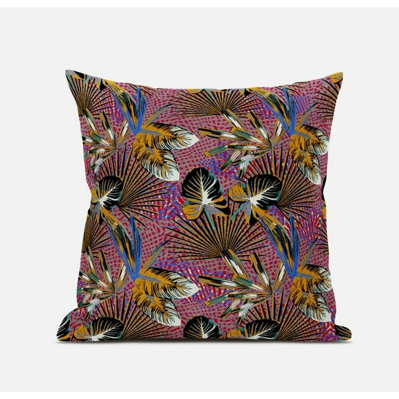 18" Magenta Gold Tropical Suede Throw Pillow