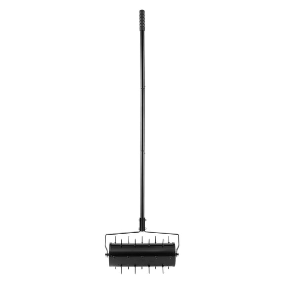 18" Manual Lawn Aerator with 27 Iron Spikes,Heavy Duty Rolling Aeration Tool for Compacted Soil in Garden,Yard,and Patio,Detachable Handle,Black