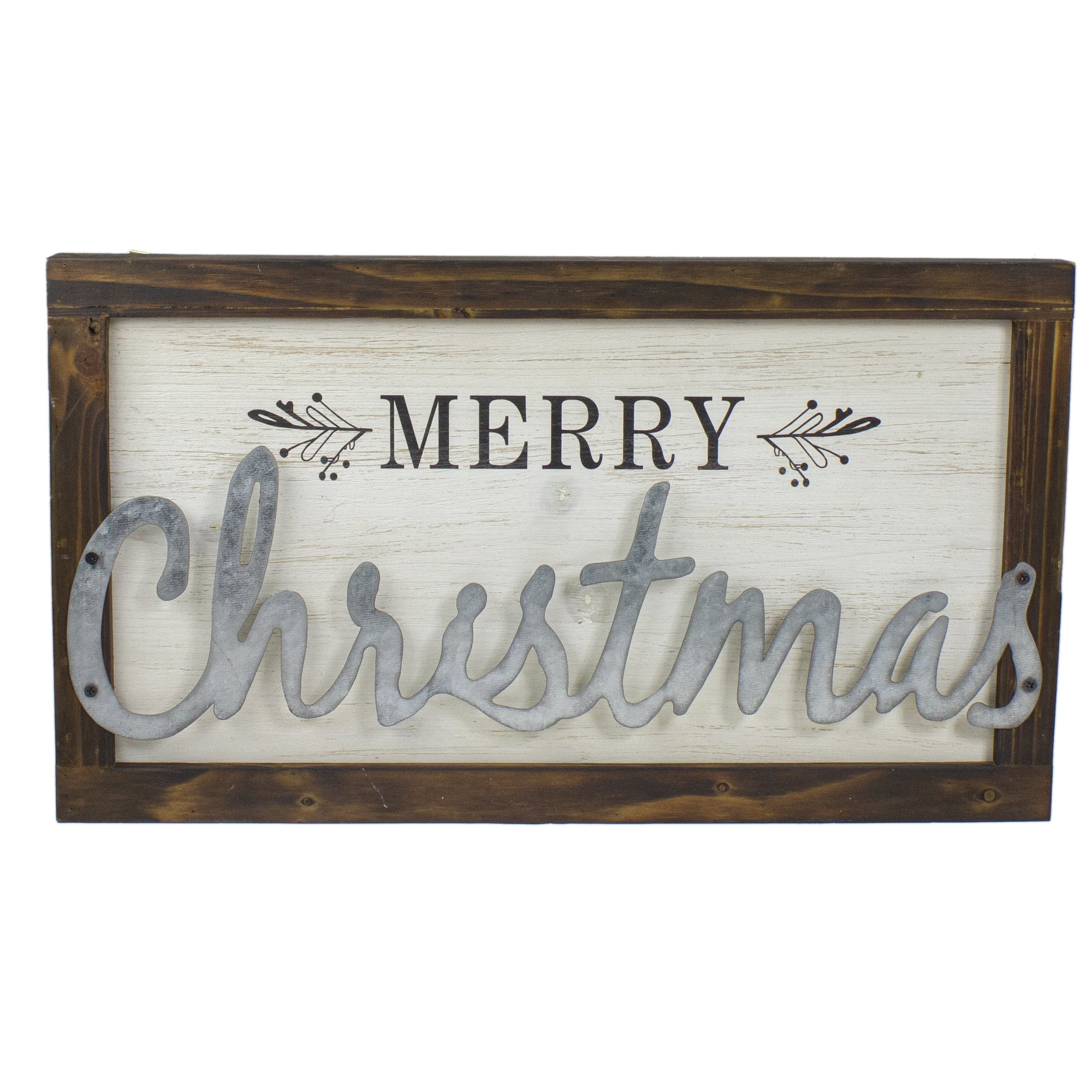 18" Brown and White Metal and Wood Christmas Wall Decoration