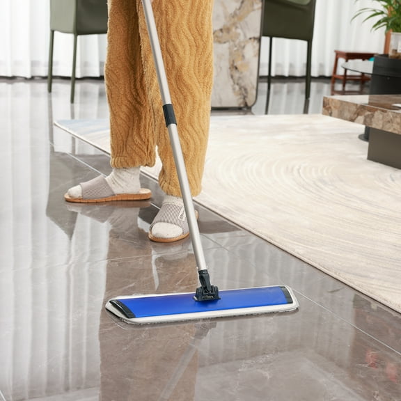 18" Microfiber Mop with 51" Aluminum Long Handle,360 Rotating Flat Mop,Matte Blue Wet and Dust Mop for Hardwood,Laminate Tile,Vinyl Floor-4 Reusable Washable Pads