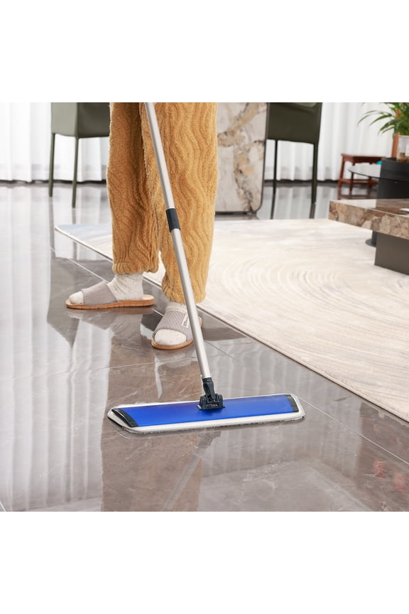18" Microfiber Mop with 51" Aluminum Long Handle,360 Rotating Flat Mop,Matte Blue Wet and Dust Mop for Hardwood,Laminate Tile,Vinyl Floor-4 Reusable Washable Pads