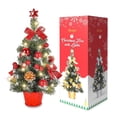 thumbnail image 1 of 18" Mini Christmas Trees Tabletop Christmas Tree Pre-lit LED Lights DIY Ornaments Artificial Xmas Trees with Base for Desk Table Tops Christmas Decoration, 1 of 9
