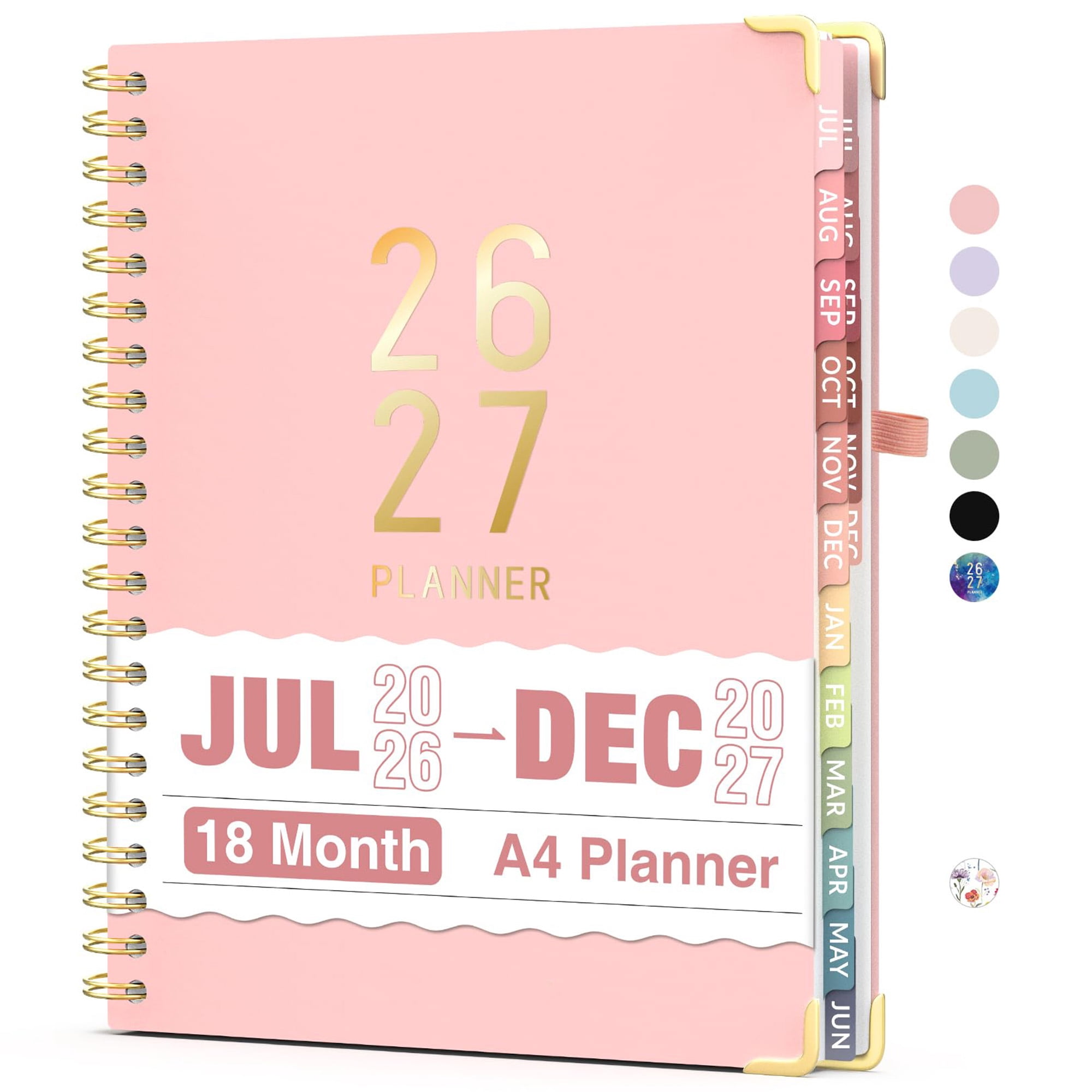 18 Month Academic Planner 2026-2027, July 2026 to December 2027, Weekly Monthly Calendar Planner, Daily Agenda Book for Students Teachers, College Supplies, A4 Size, Pink