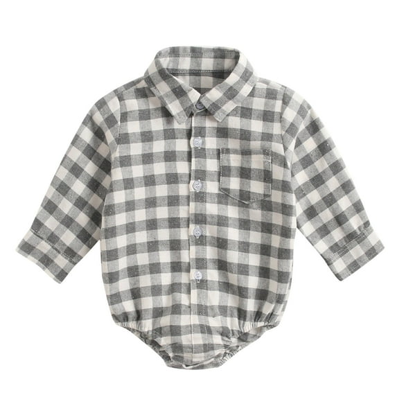 18 Month Summer Boy Clothes Baby Zip Romper Baby Boys Girls Patchwork Plaid Long Sleeve Shirt Bodysuit Romper Clothes Gentleman Suit Outfits 18 Months Boy