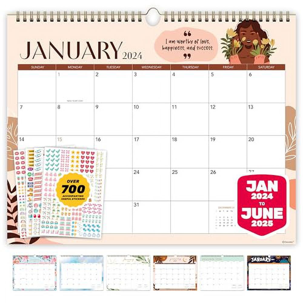 18 Month Wall Calendar with Affirmations Jan 2024June 2025, 14.5x11