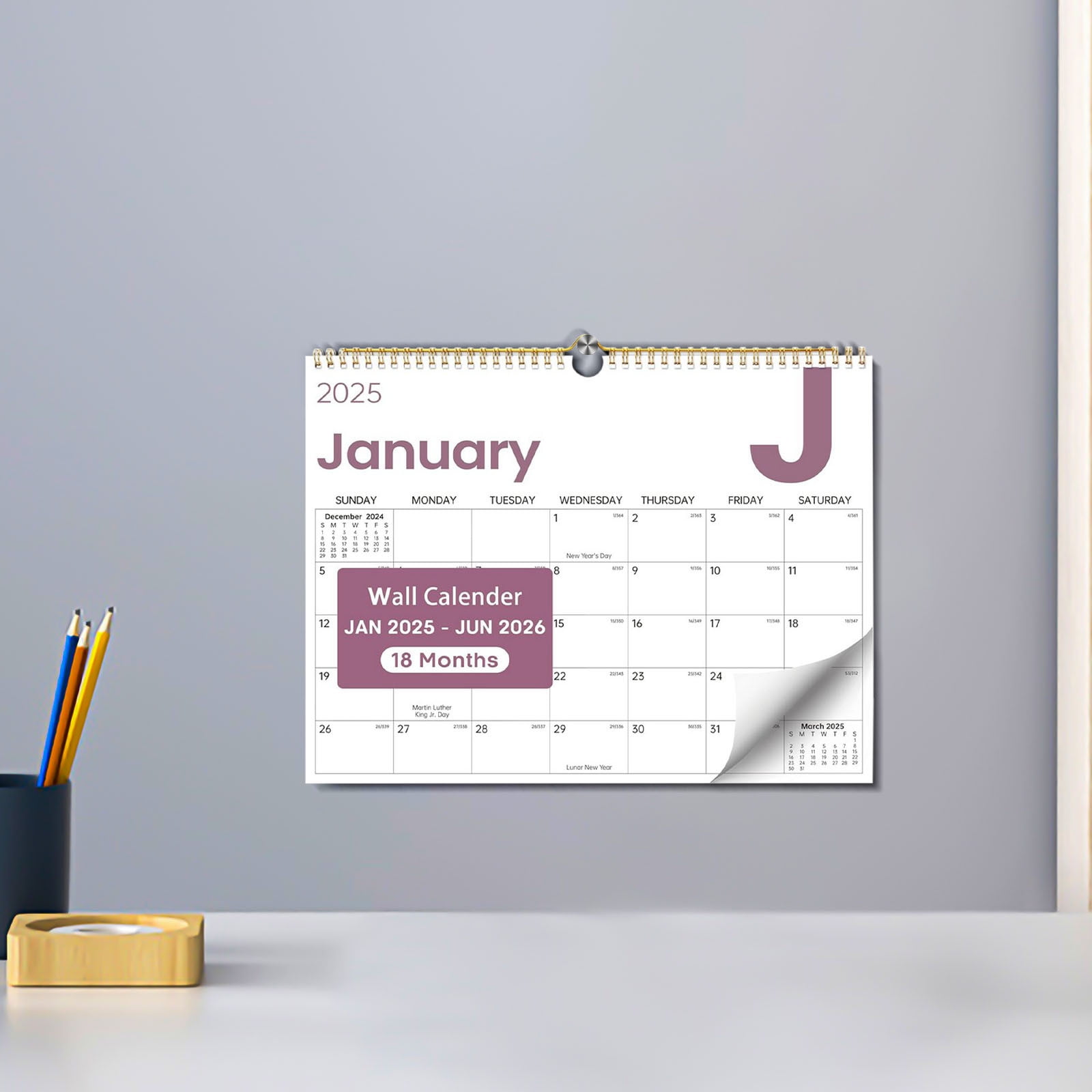 18Month Wall Calendar, January 2025 June 2026, Monthly Planner and Organizer,Black&friday