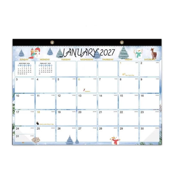 18-Month Wall Calendar January 2027 to June 2028 With Large Date Grids and Notes Area, Black Top Bound Hanging Planner for Office Home School Classroom Winter Holiday Decor