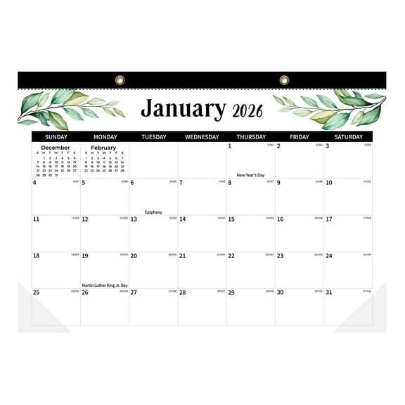18 Month Wall Calendar Planner With Protective Cover, 17X22 Inch Extra Large Size For Detailed Scheduling, Elegant Leaves Pattern, Home And Teacher Use