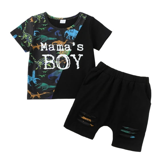 18 Months Baby Boys Clothes 24 Months Boys 2PCS Summer Outfits Set Letter Print Dinosaur Print Toddler Boys Short Sleeve Top Shorts Set Black