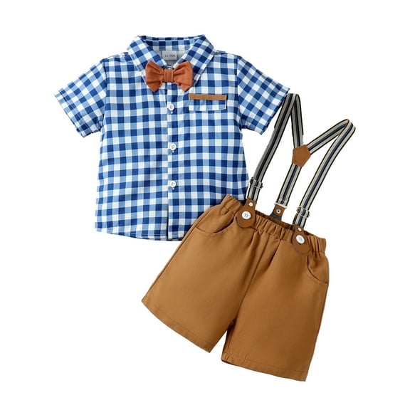 18 Months Baby Boys Clothes 24 Months Boys 2PCS Summer Outfits Set Toddler Boys Short Sleeve Top Overall Shorts Set Blue