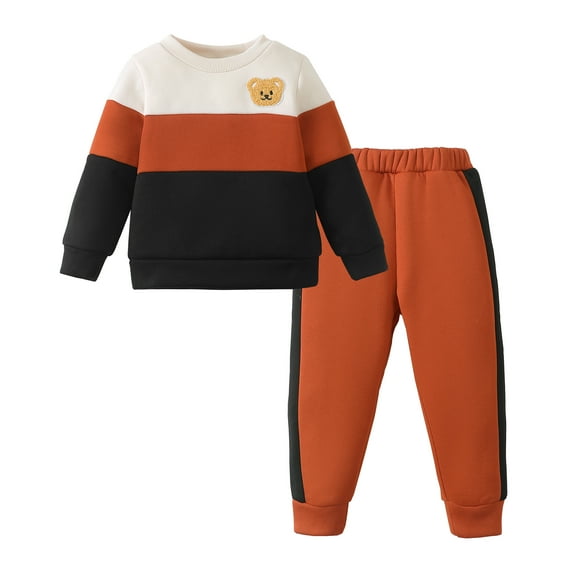 18 Months Baby Boys Clothes 24 Months Boys Pant Set Toddler Boys Long Sleeve Round Neckline Color-blocked Stripe Top Pants 2PCS Outfits Set Brown