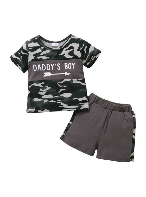 18 Months Baby Boys Clothes 24 Months Toddler Boys Summer 2PCS Outfits Letter Print Short Sleeve Camouflage Tops Gray Shorts Set