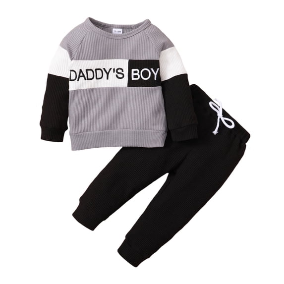 18 Months Baby Boys Outfit 24 Months Boys 2PCS Fall Winter Clothing Set Letter Print Round Neck Toddler Boys Long Sleeve Top Pants Set Gray