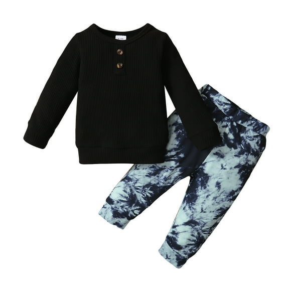 18 Months Baby Boys Outfits 24 Months Boys 2PCS Fall Winter Clothing Set Toddler Boys Long Sleeve Top Tie-dyed Pants Set Black