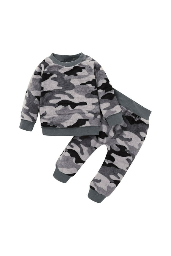 18 Months Baby Boys Outfits 24 Months Boys Pant Sets Toddler Boys Long Sleeve Camouflage Top Pants 2PCS Fall Winter Clothes Set Gray