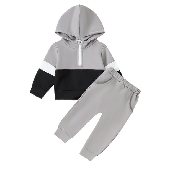 18 Months Baby Boys Outfits 24 Months Boys Pant Sets Toddler Boys Long Sleeve Hooded Top Pants 2PCS Fall Winter Clothing Set Gray
