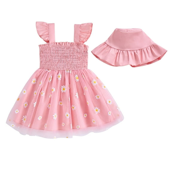 18 Months Baby Girl Dress 24 Months Girls Sleeveless Dress Solid Color Cute Bowknot Toddler Girls Suspender Dress Tulle Dress with Hat Pink