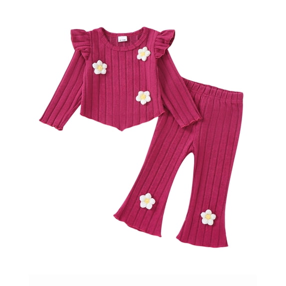 18 Months Baby Girls Clothes 24 Months Girls 2PCS Fall Winter Outfits Set Cute Bowknot Toddler Girls Long Sleeve Top Pants Set Rose Red