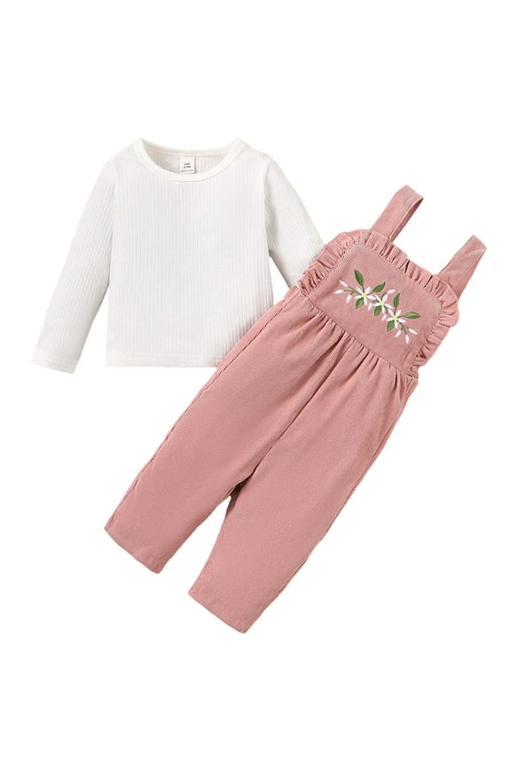 18 Months Baby Girls Clothes 24 Months Girls 2PCS Fall Winter Outfits Set Toddler Girls Long Sleeve Top Overall Pants Set Pink