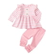 thumbnail image 1 of 18 Months Baby Girls Clothes 24 Months Girls 2PCS Outfits Set Toddler Girls Long Sleeve Stripe Top Pants Set Pink, 1 of 10