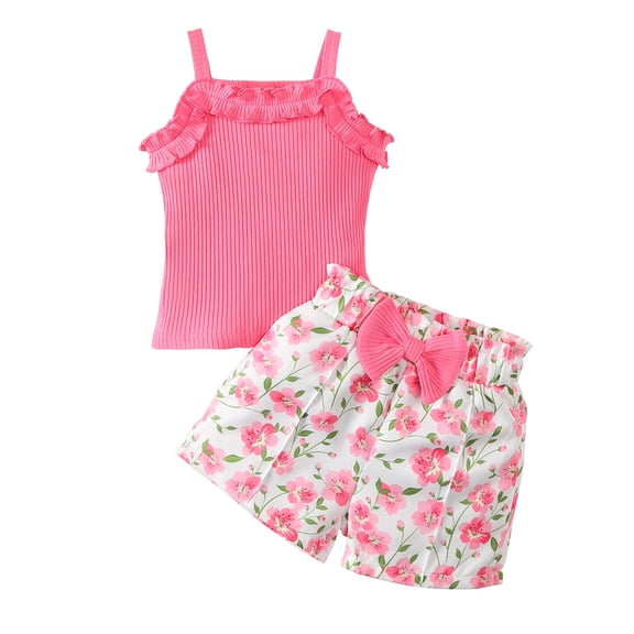 18 Months Baby Girls Clothes 24 Months Girls 2PCS Summer Outfits Set Flower Print Toddler Girls Sleeveless Top Shorts Set Pink