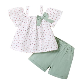 BemeyourBBs 2Pcs Baby Girl Summer Outfits Short Sleeve Cherry Print Shirt Tops Shorts Set Toddler Girls Summer Clothes